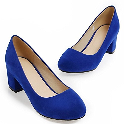 COOLCEPT Mujer Moda sin Cordones Boca Baja Zapatos Tacon Ancho Alto Bombas Zapatos Fiesta Zapatos(39EU,Blue)