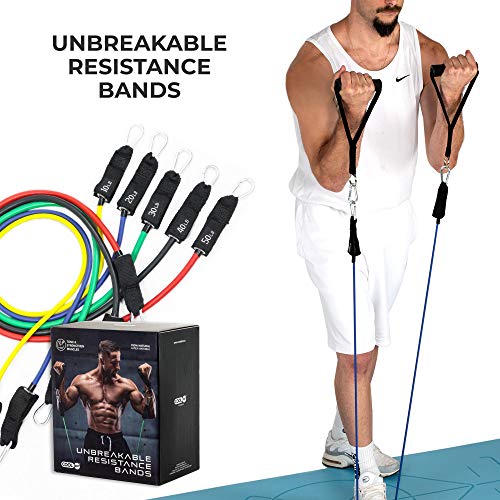 COOLDOT Bandas Resistencia Fitness Elásticas Pro Set 11uds Correas Tensión Ejercicio Entrenamiento Crossfit Gimnasio Acondicionamiento Físico Rehabilitación Ergonómico Anclaje Puerta Bolsa Transporte