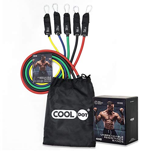 COOLDOT Bandas Resistencia Fitness Elásticas Pro Set 11uds Correas Tensión Ejercicio Entrenamiento Crossfit Gimnasio Acondicionamiento Físico Rehabilitación Ergonómico Anclaje Puerta Bolsa Transporte