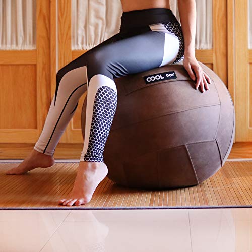 COOLDOT Bola de Yoga para Adultos Pelota Asiento Silla con Cubierta Asa Incluye Pelota de Ejercicio Bombín para Casa Oficina Pilates Yoga 75 cm diámetro (marrón, 75) con Tratamiento Antibacteriano