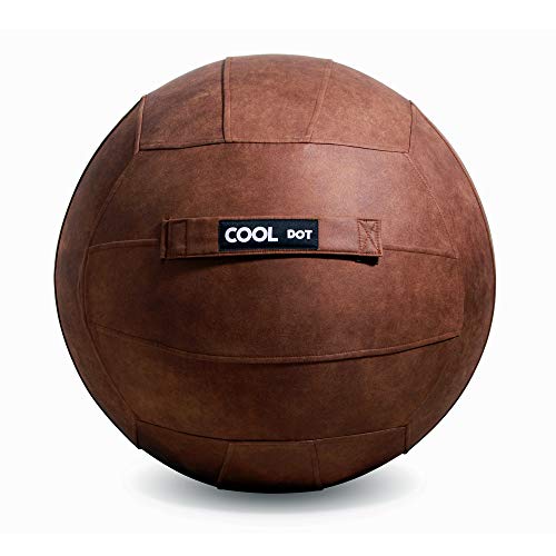 COOLDOT Bola de Yoga para Adultos Pelota Asiento Silla con Cubierta Asa Incluye Pelota de Ejercicio Bombín para Casa Oficina Pilates Yoga 75 cm diámetro (marrón, 75) con Tratamiento Antibacteriano