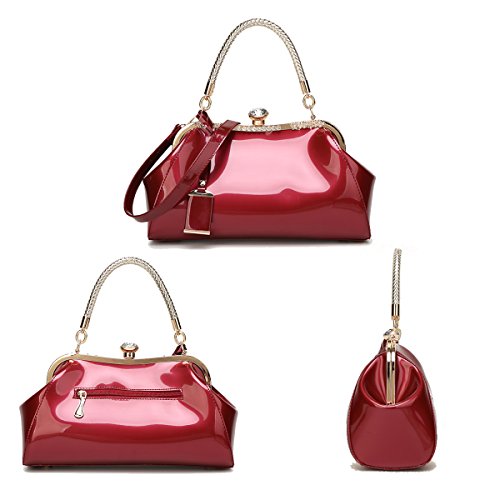 Coolives Manija Trenzada Caja Bolso de Mano de Charol PU para Mujer Rojo Coolives Manija Trenzada Caja Bolso de Mano de Charol PU para Mujer Rojo