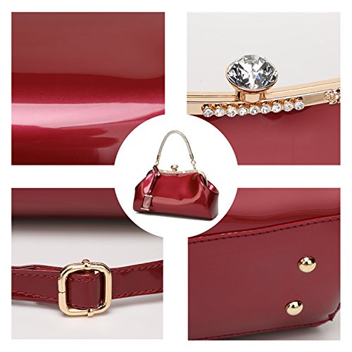 Coolives Manija Trenzada Caja Bolso de Mano de Charol PU para Mujer Rojo Coolives Manija Trenzada Caja Bolso de Mano de Charol PU para Mujer Rojo