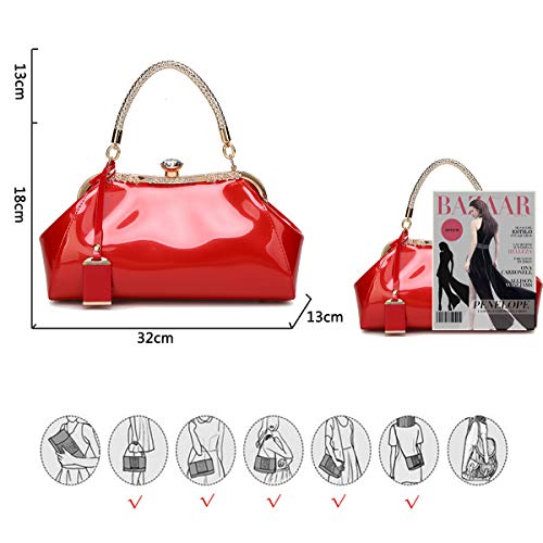Coolives Manija Trenzada Caja Bolso de Mano de Charol PU para Mujer Rojo Coolives Manija Trenzada Caja Bolso de Mano de Charol PU para Mujer Rojo