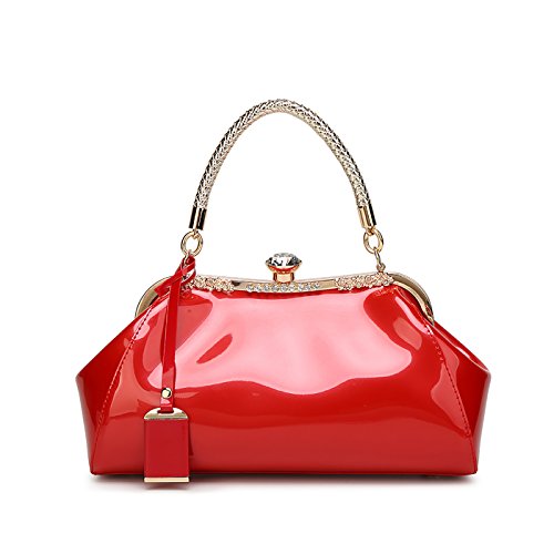 Coolives Manija Trenzada Caja Bolso de Mano de Charol PU para Mujer Rojo Coolives Manija Trenzada Caja Bolso de Mano de Charol PU para Mujer Rojo