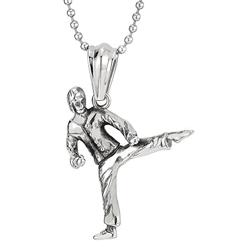 COOLSTEELANDBEYOND Artista Marcial Kung Fu Kárate Colgante, Collar con Colgante de Hombre, Acero Inoxidable, Bola Cadena 60CM COOLSTEELANDBEYOND Artista Marcial Kung Fu Kárate Colgante, Collar con Colgante de Hombre, Acero Inoxidable, Bola Cadena 60CM