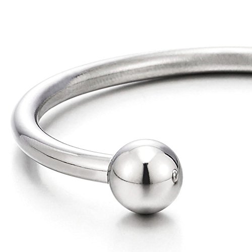 COOLSTEELANDBEYOND Elástica Ajustable, Bola Pulsera Brazalete Pulsera de Hombre Mujer, Acero Inoxidable, Color de Plata, Espejo Pulido