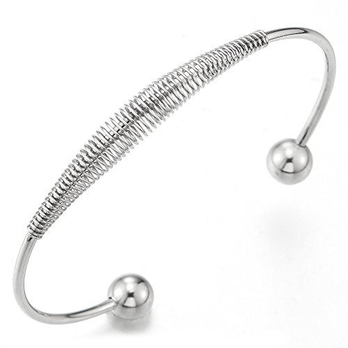 COOLSTEELANDBEYOND Elástica Ajustable, Pulsera Brazalete Pulsera de Mujer Niñas, Acero Inoxidable, con Cable y Bola