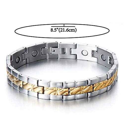 COOLSTEELANDBEYOND Magnetico, Pulsera de Hombre, Acero Inoxidable, con Imanes, Link, Brazalete, Oro Plata Dos Tonos