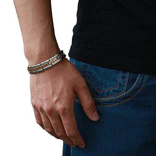 COOLSTEELANDBEYOND Magnetico, Pulsera de Hombre, Acero Inoxidable, con Imanes, Link, Brazalete, Oro Plata Dos Tonos