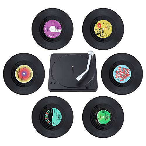 Coolty 6 Piezas Posavasos de Vinilo Retro para Discos de CD, Antideslizante Aislante Redonda Posavasos con Soporte Coolty 6 Piezas Posavasos de Vinilo Retro para Discos de CD, Antideslizante Aislante Redonda Posavasos con Soporte