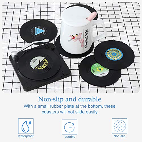 Coolty 6 Piezas Posavasos de Vinilo Retro para Discos de CD, Antideslizante Redonda Posavasos con Soporte Coolty 6 Piezas Posavasos de Vinilo Retro para Discos de CD, Antideslizante Redonda Posavasos con Soporte