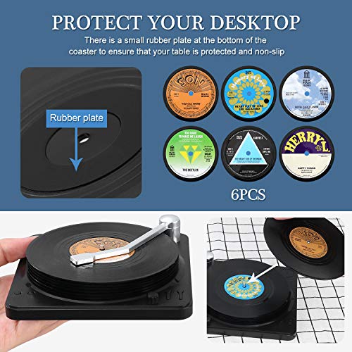 Coolty 6 Piezas Posavasos de Vinilo Retro para Discos de CD, Antideslizante Redonda Posavasos con Soporte Coolty 6 Piezas Posavasos de Vinilo Retro para Discos de CD, Antideslizante Redonda Posavasos con Soporte