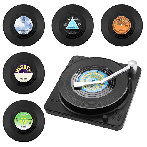 Coolty 6 Piezas Posavasos de Vinilo Retro para Discos de CD, Antideslizante Redonda Posavasos con Soporte Coolty 6 Piezas Posavasos de Vinilo Retro para Discos de CD, Antideslizante Redonda Posavasos con Soporte