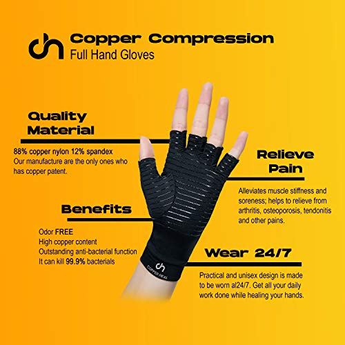 COPPER HEAL - GUANTES de Compresión ARTRITIS Cobre Reumatoide Tunel carpiano