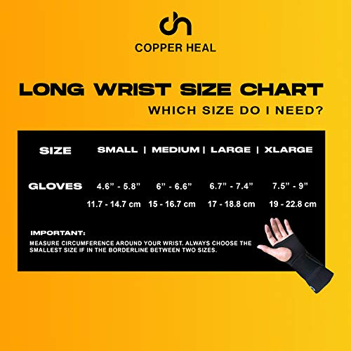 COPPER HEAL Larga Muñequera con Banda AJUSTABLE - Sirve para ambas manos Derecha e Izquierda - Munequera Ferula Apoyo recuperación medica túnel carpiano alivia el dolor Control de Olor Unisex