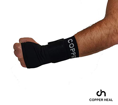 COPPER HEAL Larga Muñequera con Banda AJUSTABLE - Sirve para ambas manos Derecha e Izquierda - Munequera Ferula Apoyo recuperación medica túnel carpiano alivia el dolor Control de Olor Unisex