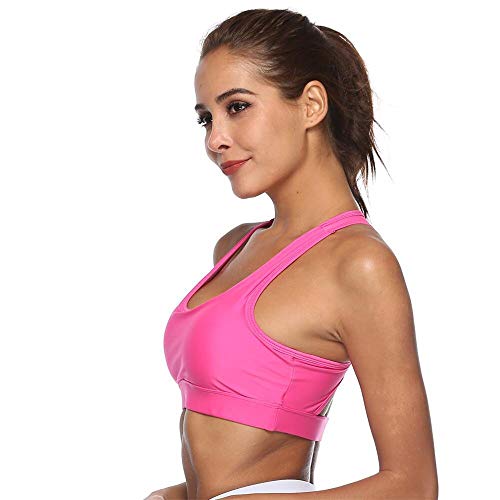 Copper Sujetador Deportivo Femenino con compresión de Bolsillo para teléfono Ropa Interior Push up Top Femenino Gimnasio Fitness Running Yoga BH Sport Bra Yoga Bra,Rosado,L