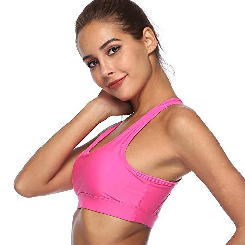 Copper Sujetador Deportivo Femenino con compresión de Bolsillo para teléfono Ropa Interior Push up Top Femenino Gimnasio Fitness Running Yoga BH Sport Bra Yoga Bra,Rosado,L