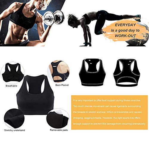 Copper Sujetador Deportivo Femenino con compresión de Bolsillo para teléfono Ropa Interior Push up Top Femenino Gimnasio Fitness Running Yoga BH Sport Bra Yoga Bra,Rosado,L