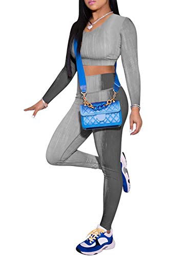 CORAFRITZ 2 piezas de ropa deportiva de manga larga con cuello redondo y leggings de cintura alta para mujer