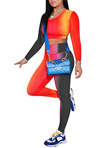 CORAFRITZ Trajes sexy de 2 piezas para mujer, cuello redondo, manga larga y leggings de cintura alta.