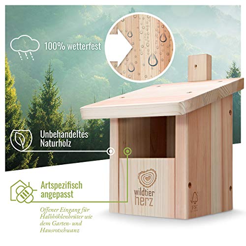 corazón Animal Salvaje | Caja Nido para colirrojo, Robins & Co de Madera Maciza - atornillada y Resistente a la Intemperie, casa de pájaros e incubadora para criadores especializados