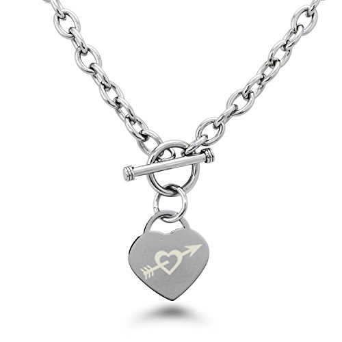 Corazón y Flecha del Icono Acero inoxidable Corazón Grabado Encanto Collar Corazón y Flecha del Icono Acero inoxidable Corazón Grabado Encanto Collar