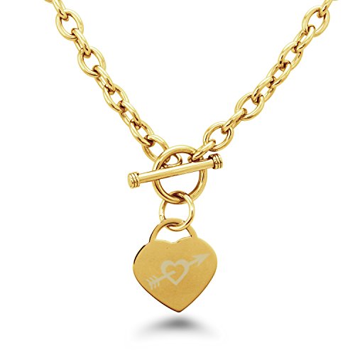 Corazón y Flecha del Icono Chapado en Oro Acero inoxidable Corazón Grabado Encanto Collar Corazón y Flecha del Icono Chapado en Oro Acero inoxidable Corazón Grabado Encanto Collar