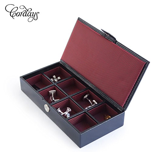 CORDAYS - Estuche en Piel para Gemelos y Anillos - Caja Organizadora Gemelos, Anillos, Accesorios de Joyeria y Bisuteria de Caballero. Negro CDM-00004