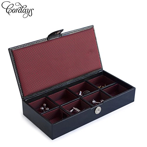 CORDAYS - Estuche en Piel para Gemelos y Anillos - Caja Organizadora Gemelos, Anillos, Accesorios de Joyeria y Bisuteria de Caballero. Negro CDM-00004