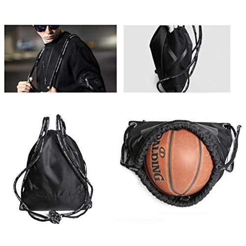 Cordón Bolsa deportiva Poliéster Viga negra Boca Impermeable Húmedo y seco Separación Cubo Almacenamiento Hombro Mochila de gran capacidad Entrenamiento alpinismo Fitness Hombres de viaje 40 * 48 cm M