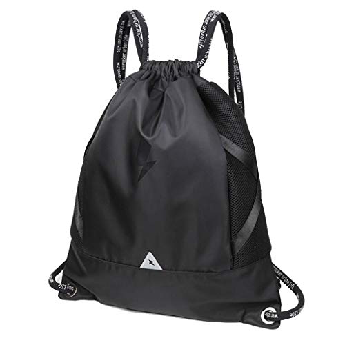 Cordón Bolsa deportiva Poliéster Viga negra Boca Impermeable Húmedo y seco Separación Cubo Almacenamiento Hombro Mochila de gran capacidad Entrenamiento alpinismo Fitness Hombres de viaje 40 * 48 cm M