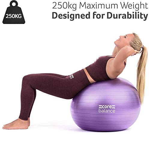 CORE BALANCE, Pelota de Pilates, Fitness, Yoga, Embarazo, Fitball para Ejercicios Gimnasia - Muy Resistente – Tamaño 55cm 65cm 75cm 85cm - Hinchador Incluido