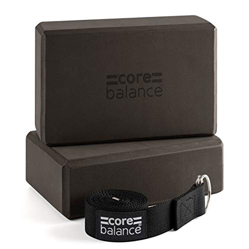 CORE BALANCE Set Bloque Espuma Yoga con Correa - Ladrillo Soporte De Yoga Pilates. Alta Densidad, Resistente, Firme, Ligero - Correa Algodón con Hebilla D Gratis, 5 Colores