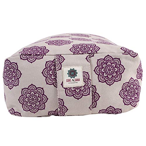 COREASANA Cojín rectangular de yoga con estampado de mandala, relleno con casco de trigo sarraceno, cojín zafu de meditación