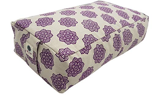 COREASANA Cojín rectangular de yoga con estampado de mandala, relleno con casco de trigo sarraceno, cojín zafu de meditación