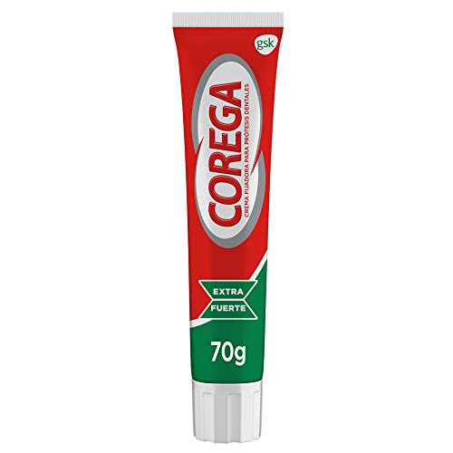 Corega Extra Fuerte - Crema Fijadora para Prótesis Dentales, Sabor a Menta Fresca - 70 g