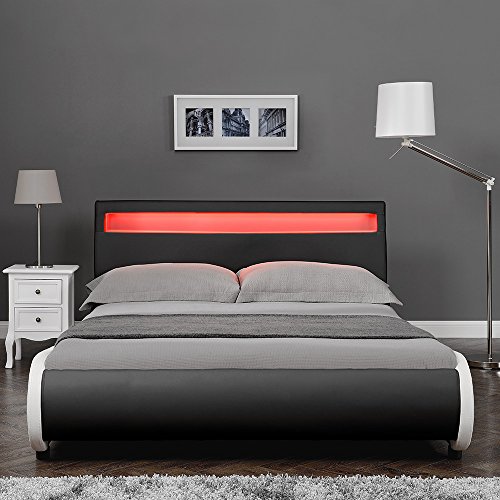 Corium Cama Elegante tapizada en Piel sintética - con Sistema de iluminación LED - 140x200cm (Negro) Corium Cama Elegante tapizada en Piel sintética - con Sistema de iluminación LED - 140x200cm (Negro)