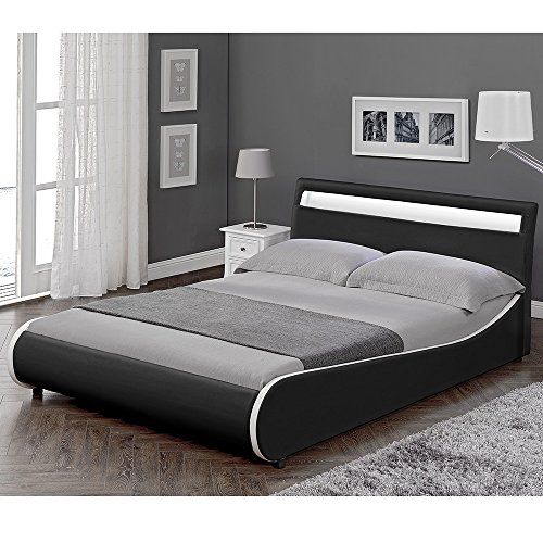 Corium Cama Elegante tapizada en Piel sintética - con Sistema de iluminación LED - 140x200cm (Negro) Corium Cama Elegante tapizada en Piel sintética - con Sistema de iluminación LED - 140x200cm (Negro)