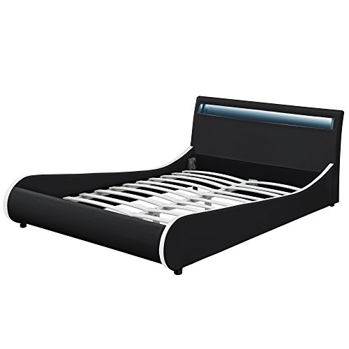 Corium Cama Elegante tapizada en Piel sintética - con Sistema de iluminación LED - 180x200cm (Negro)