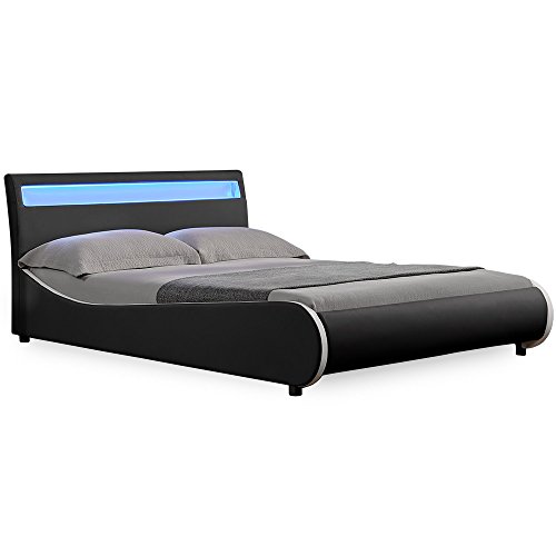 Corium Cama Elegante tapizada en Piel sintética - con Sistema de iluminación LED - 180x200cm (Negro)