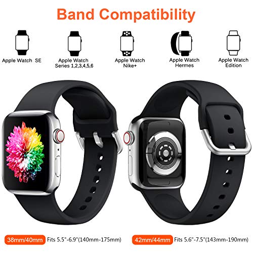 Correa Apple Watch 3 Paquetes, Correas Compatible con Apple Watch 38mm 42mm 40mm 44mm, Soft Silicone Sports Correa Suave de Deportiva Repuesto Compatible con Apple Watch SE/iWatch Serie 6 5 4 3 2 1