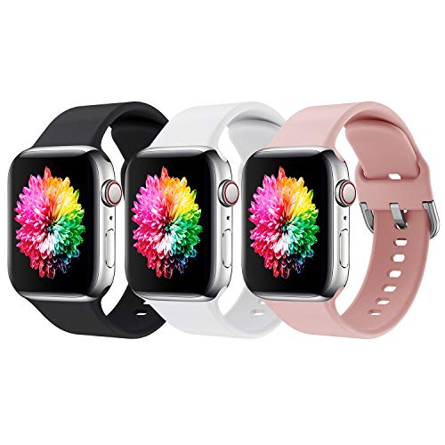 Correa Apple Watch 3 Paquetes, Correas Compatible con Apple Watch 38mm 42mm 40mm 44mm, Soft Silicone Sports Correa Suave de Deportiva Repuesto Compatible con Apple Watch SE/iWatch Serie 6 5 4 3 2 1