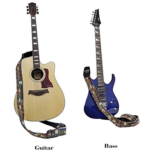 Correa de guitarra Vintage estilo tejida ajustable guitarra eléctrica acústica Bass Correa con extremos de cuero, Bundle para guitarra, Plectrums for guitar, Botón