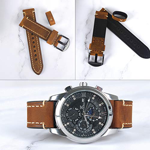 Correa Reloj Hebilla Negra Cuero Correa Piel Correas para Relojes Crazy Horse Pulsera los Hombres Reemplazo Clásico de la Vendimia Panerai Aplicable Todo Tipo Deportivo 24mm Marrón