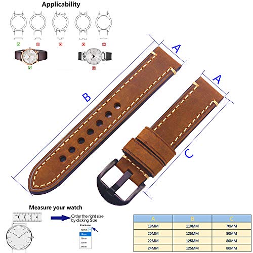 Correa Reloj Hebilla Negra Cuero Correa Piel Correas para Relojes Crazy Horse Pulsera los Hombres Reemplazo Clásico de la Vendimia Panerai Aplicable Todo Tipo Deportivo 24mm Marrón