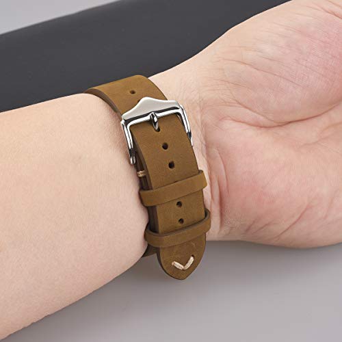 Correas de Reloj de Cuero de 18 mm, Cada Correas de Reloj de Piel de Becerro de Crazy Horse Hombres Mujeres Correas de Reloj Tan Correas de Reloj de Cuero de 18 mm, Cada Correas de Reloj de Piel de Becerro de Crazy Horse Hombres Mujeres Correas de Reloj Tan