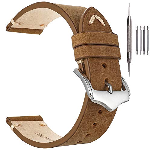Correas de Reloj de Cuero de 18 mm, Cada Correas de Reloj de Piel de Becerro de Crazy Horse Hombres Mujeres Correas de Reloj Tan Correas de Reloj de Cuero de 18 mm, Cada Correas de Reloj de Piel de Becerro de Crazy Horse Hombres Mujeres Correas de Reloj Tan