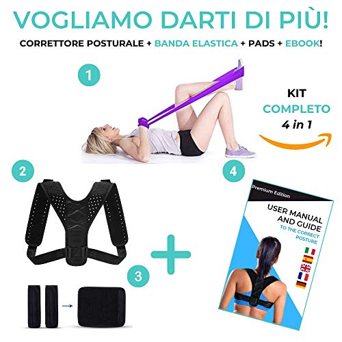 Corrector postural para hombre y mujer – Nueva oferta 2020: férula médica + banda elástica + dos almohadillas + ebook – Banda postural hombros y espalda – Corrector postural talla L unisex